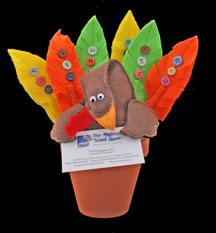 Thanksgiving Turkey Pot With Feather Pens 