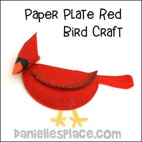 Cardinal or Bird Paper Plate Craft for Children from www.daniellesplace.com