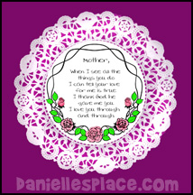 Doily Mother's Day Poem Bible Craft for Sunday School www.daniellesplace.com