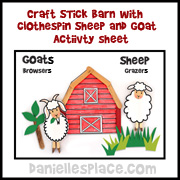 crafts stick barn with clothespin sheep and goat activity sheet www.daniellesplace.com