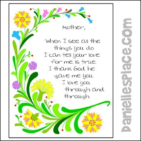 Mother's Day Poem Color Sheet Craft for Sunday School www.daniellesplace.com