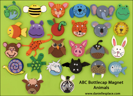 ABC Bottle cap Animal Magnet Craft www.daniellesplace.com