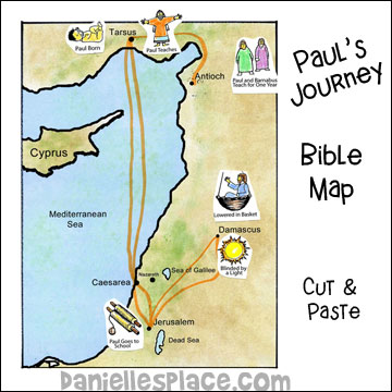 bible map of pauls journey for sunday school  www.daniellesplace.com