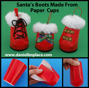 Santa's Boots Paper Cup Christmas Ornament Craft for Kids www.daniellesplace.com