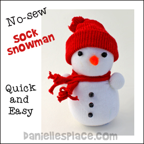 No-Sew Sock Snowman Craft from www.daniellesplace.com - Copyright 2009