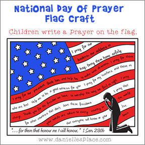 National Day of Prayer Flag Coloring and Activity Sheet - Children write a prayer on the flag from www.daniellesplace.com