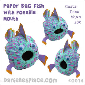 Paper Bag Fish Craft with Posable Mouth from www.daniellesplace.com ©2014