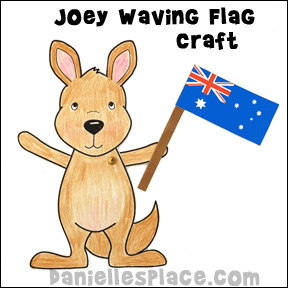 Australia Day Craft - Little Joey Waving Australian Flag Craft for Kids for Homeshool unit study on Australia from www.daniellesplace.com where learning is fun!