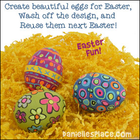 Easter Egg Decorating Fun - These eggs can be used over and over, just wash off the decorations, and reuse them next year. www.daniellesplace.com