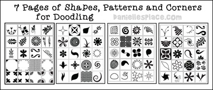 7 pages of shapes patterns and corners for doodling