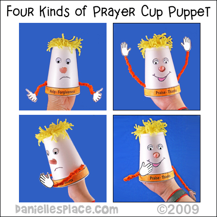 Four Kinds of Prayer Cup Puppet Craft from www.daniellesplace.com