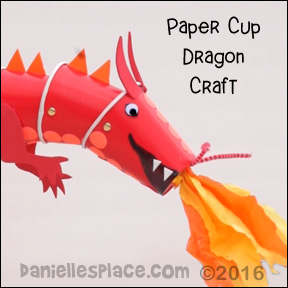 Dragon Paper Cup Puppet Craft with "View it and Do it" Video from www.daniellesplace.com ©2016