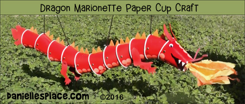 Dragon Marionetter Cup Craft from www.daniellesplace.com ©2016