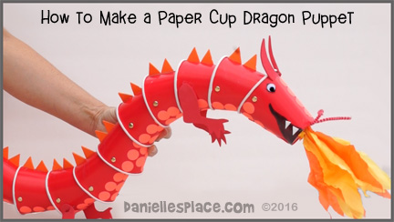 Dragon Marionette Cup Craft from www.daniellesplace.com ©2016