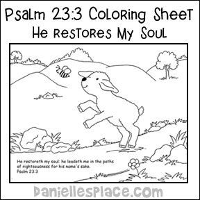 Psalm 23:3 - He Restores My Soul - Coloring Sheet for Sunday School