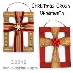 Christmas Cross Ornament Craft for Children's Ministry made from cardboard and Christmas ribbon from www.daniellesplace.com