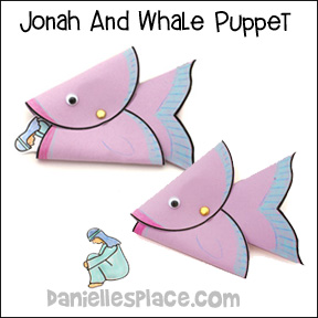 Whale Puppet Bible Craft and Learning Activity for Jonah and the Whale from www.daniellesplace.com