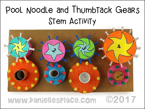 Pool Noodle and Thumbtack Gears STEM Activity for children from www.daniellesplace.com - ©2017
