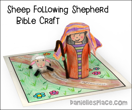 Sheep Following Shepherd Bible Craft for Psalm 23:3 from www.daniellesplace.com