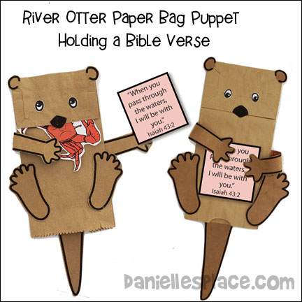 River Otter Paper Bag Puppet Holding a Bible Verse Craft