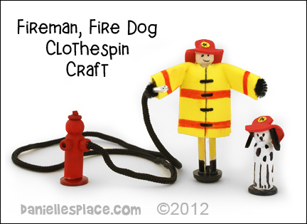Clothespin Fireman and Fire Dog Craft