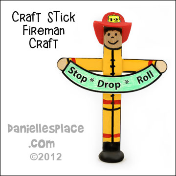 Craft Stick Fireman Holding a Stop, Drop, and Roll Sign Fire Safety Craft Kids Can Make www.daniellesplace.com