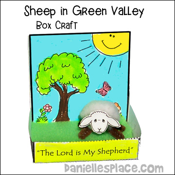 Sheep in Green Valley Box Craft for Psalms 23 Bible Lesson from www.daniellesplace.com