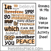 Romanaz 14:19 - Seek Peace Bible Verse Review Sheet