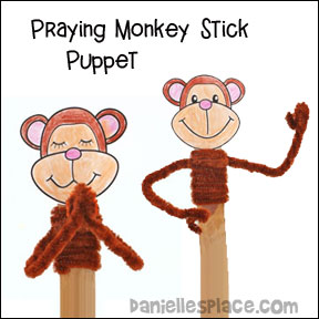 Praying Monkey Stick Puppet Craft