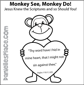 Monkey See Jesus knew the Scriptures Bible Coloring Sheet