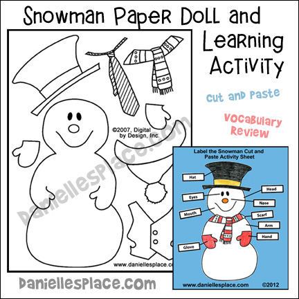 Snowman Paper Doll Activity Sheet - Label the Snowman Vocabulary Review