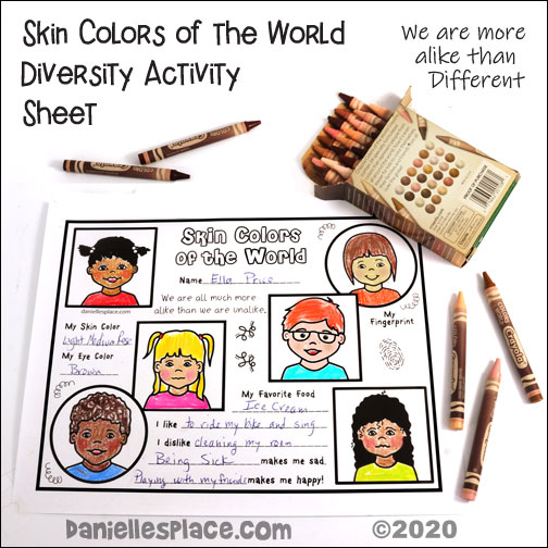 Skin Colors of the World Diversity Activity Sheet for Education - We are more alike than we are different