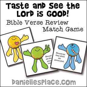 Taste and See that the Lord is Good Bible Verse Review Game for Children's Ministry for Beatitudes Sunday School lesson from www.daniellesplace.com