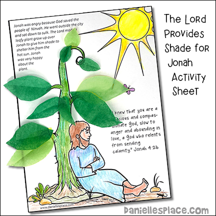 Jonah sits under a plant Bible Activity Sheet for Children's Ministry