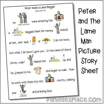 Peter Heals the Lame Beggar Bible Story Picture Activity Sheet for Sunday School