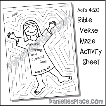 Acts 4:20 - Peter Hears the Lame Man Bible Verse Maze Activity Sheet for Children's Ministry