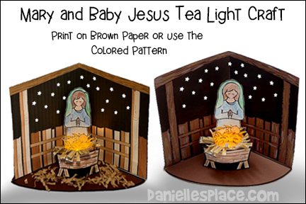 Nativity Christmas Craft for Children with Mary and Baby Jesus using a tealight.