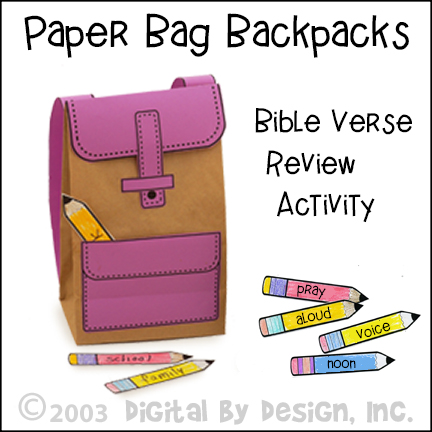 Paper Bag Backpacks and Bible Verse Review Activity