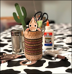 Armadillo craft made with paper and a plastic bottle for kids