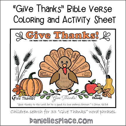 Thanksgiving "Give Thanks" Bible Verse Coloring and Activity Sheet
