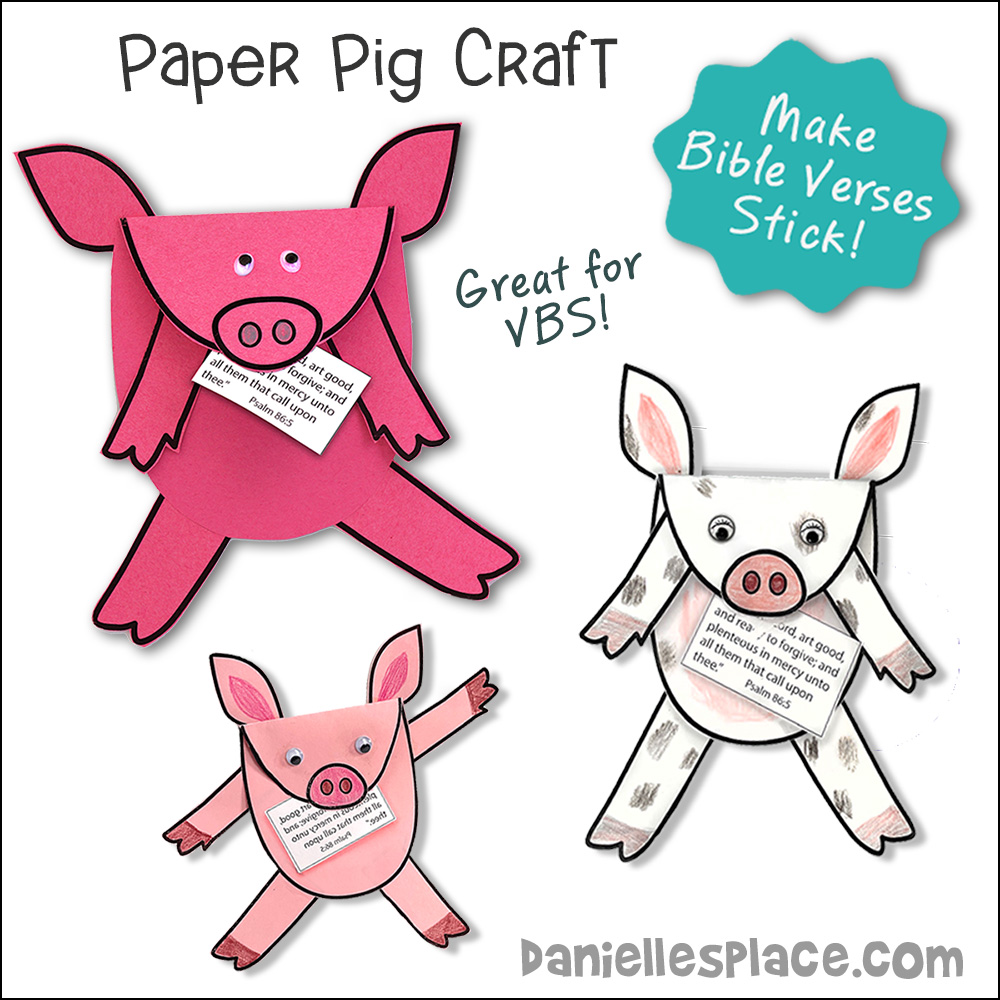 Paper Pig Crafts Holding a Bible Verse or important reminder