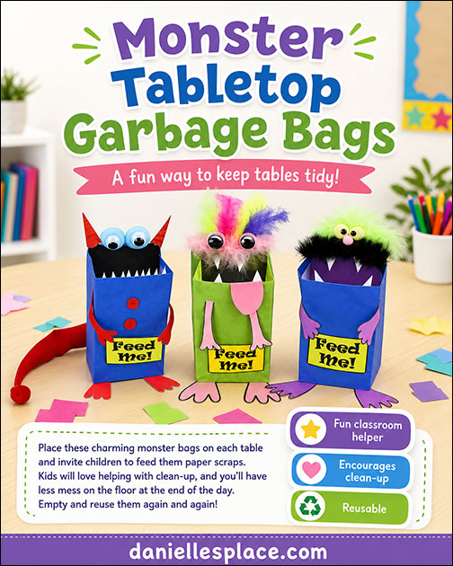 Monster Tabletop Garbage Bags for Back to School Craft