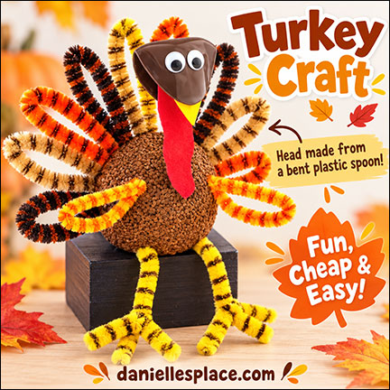 Thanksgiving Turkey Craft made with a bent plastic spoon and Chinelle Stems