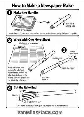 How to make a newspaper rake or broom craft for kids diagram