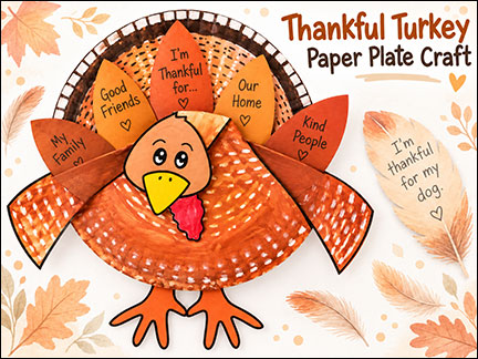 Thankful Turkey Paper Turkey Craft made with a Paper Plate  Interactive Activity for Thanksgiving