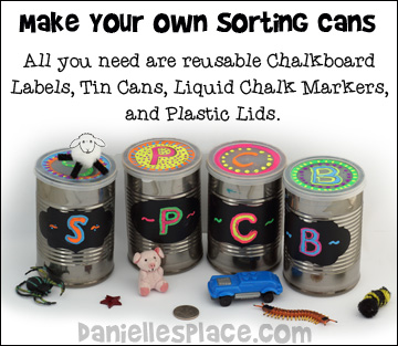 ABC Sorting Cans - Make your own sorting  cans to teach the alphabet from www.daniellesplace.com