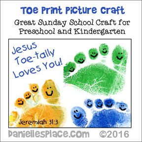 Toe print picture craft for Childrens Ministry  and Preschool and Kindergarten