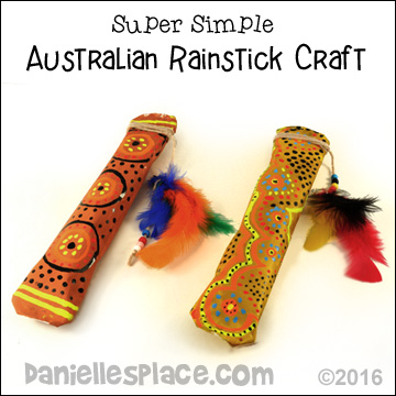 Australian Rainstick Craft for children from www.daniellesplace.com - Super Simple - uses only two sheets of paper, and newpaper.