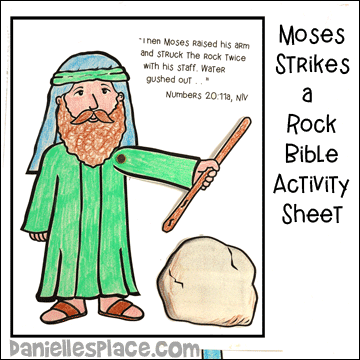 Moses Stikes a Rock Two Times With Moving Arm and Water Bible Activity Sheet for Children's Ministry